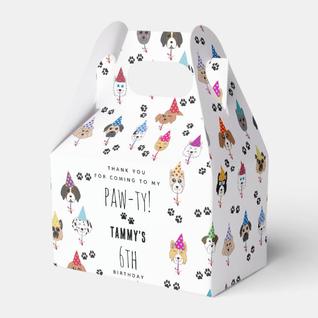 Pawty Cute Birthday Party Dogs Favor Boxes (Front Side)