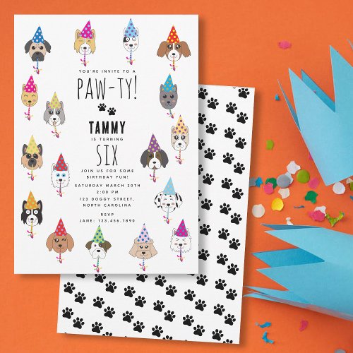 Pawty Cute Birthday Party Dogs Invitation