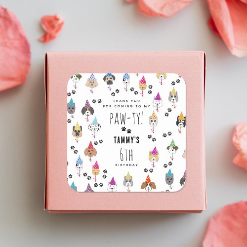 Pawty Cute Birthday Party Dogs Square Sticker