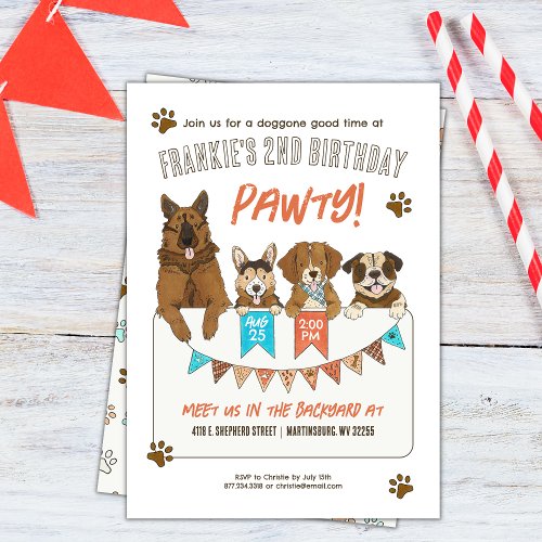 Pawty Dogs Puppy Party Birthday  Invitation
