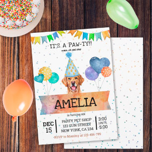 Pawty Golden Retriever Dog Puppy Birthday Invitation