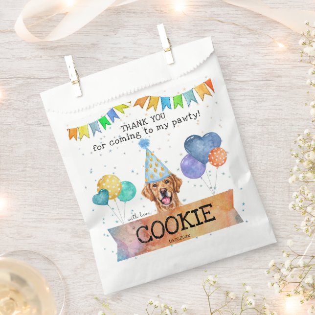 Pawty Golden Retriever Thank You Treat Party  Favor Bag (Clipped)