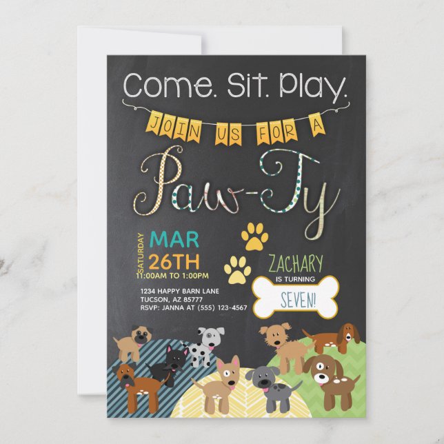 Pawty Invitations Dog Puppy Birthday Invitations (Front)
