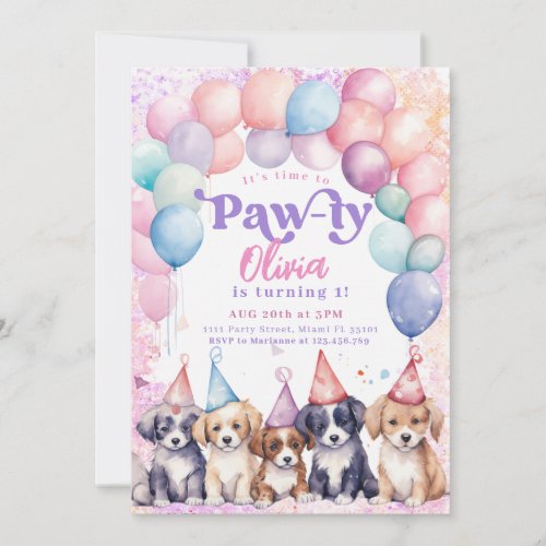 Pawty Puppy Birthday Invitation Dog Party Girl