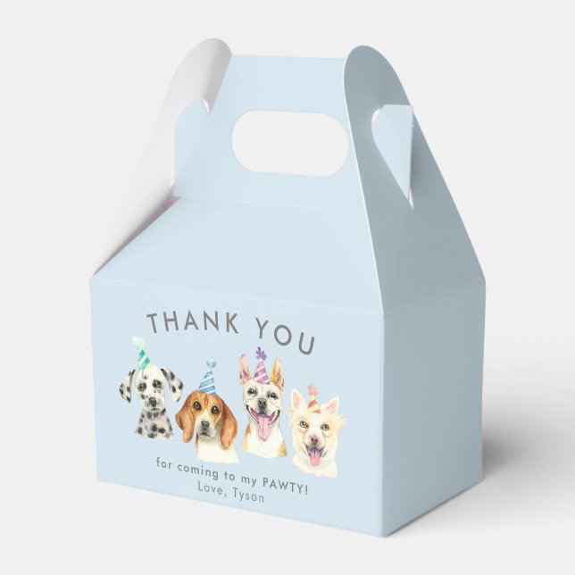 Pawty Puppy Dog Birthday Thank You Favor Boxes (Front Side)