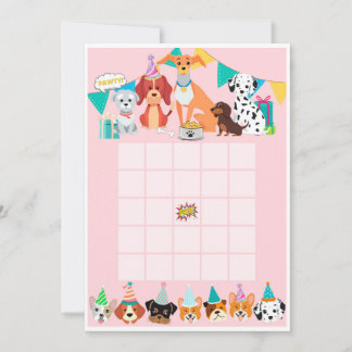 Pawty puppy dog birthdy bingo crads invitation