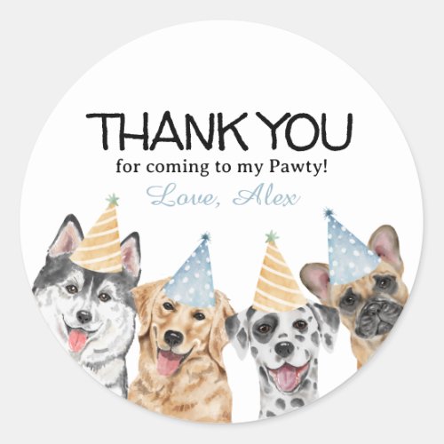 Pawty Puppy Dog Thank You Birthday Party favor Classic Round Sticker