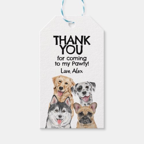 Pawty Puppy Dog Thank You Birthday Party favor  Gift Tags