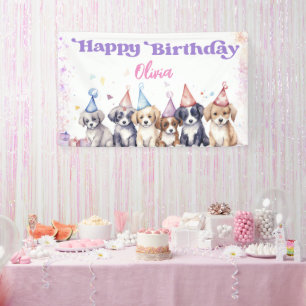 Pawty Puppy Happy Birthday Dog Party Girl Banner