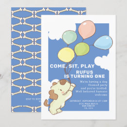 Pawty Time Dog And Balloons Birthday Invitation