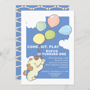 Pawty Time Dog And Balloons Birthday Invitation