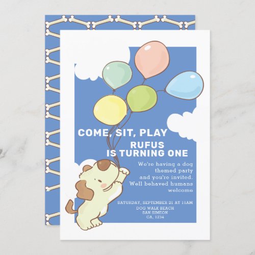 Pawty Time Dog And Balloons Birthday Invitation