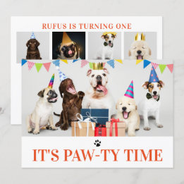 Pawty Time Dog Themed Birthday 5 Photo Card