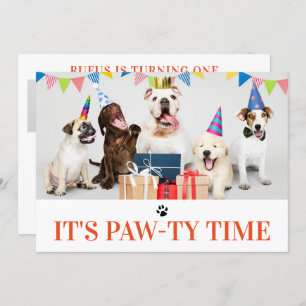 Pawty Time Dog Themed Birthday 5 Photo Card