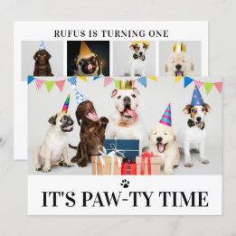 Pawty Time Dog Themed Birthday 5 Photo Card