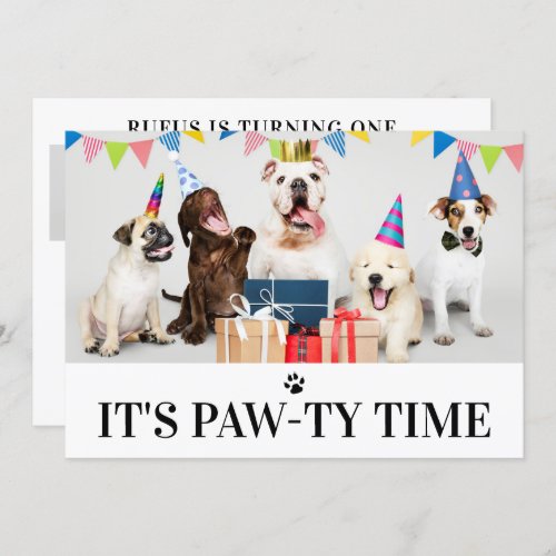 Pawty Time Dog Themed Birthday 5 Photo Card