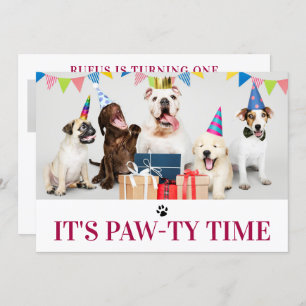 Pawty Time Dog Themed Birthday 5 Photo Card