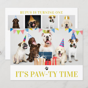 Pawty Time Dog Themed Birthday 5 Photo Card