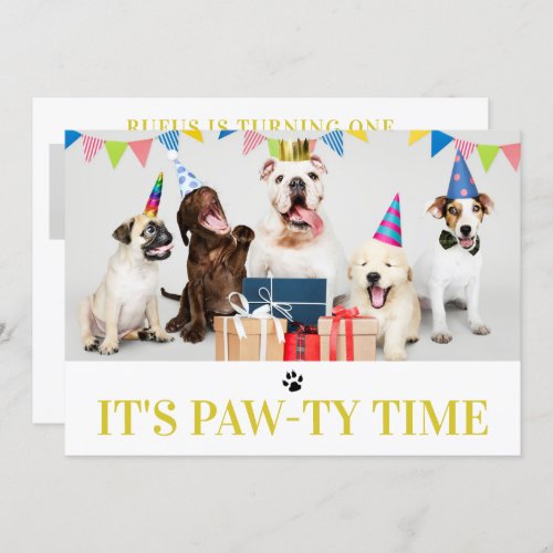 Pawty Time Dog Themed Birthday 5 Photo Card