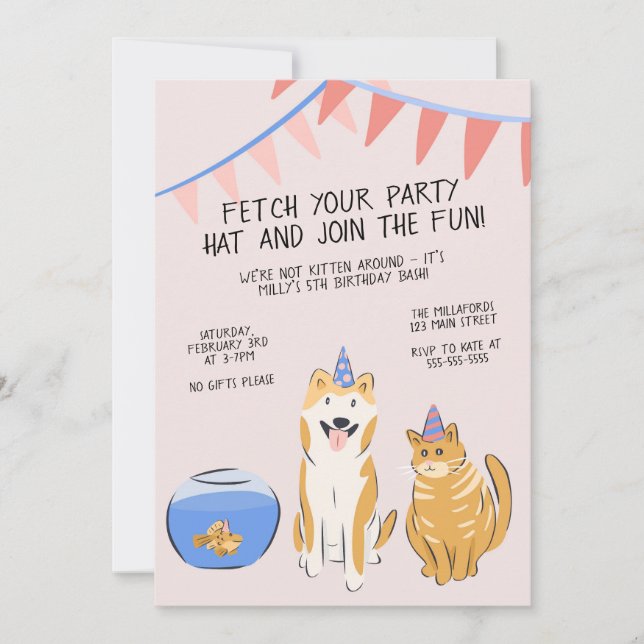 Pawty Time Kids Birthday Invitation | House Pets (Front)