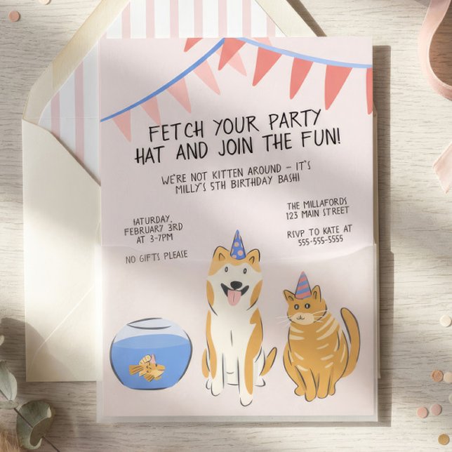 Pawty Time Kids Birthday Invitation | House Pets (Creator Uploaded)