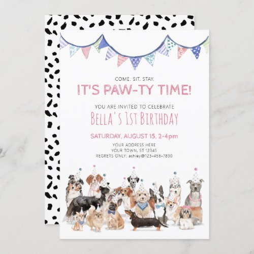 Pawty Time Puppy Dog Birthday Party Invitation