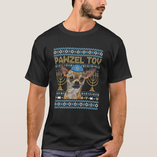 Pawzel Tov Jewish Chihuahua Dog Funny Hanukkah T-Shirt (Front)