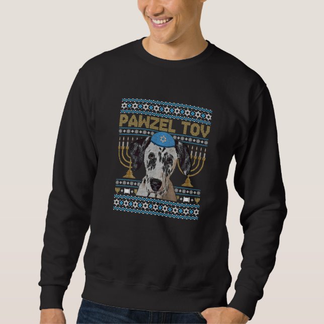 Pawzel Tov Jewish Dalmatian Dog Funny Hanukkah Pre Sweatshirt (Front)
