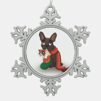 Pax carrying Huey in Christmas Stocking Snowflake Snowflake Pewter Christmas Ornament