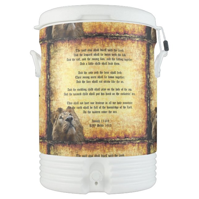 Pax Christos, Lion with Isaiah 11:6-9 Beverage Cooler (Front)