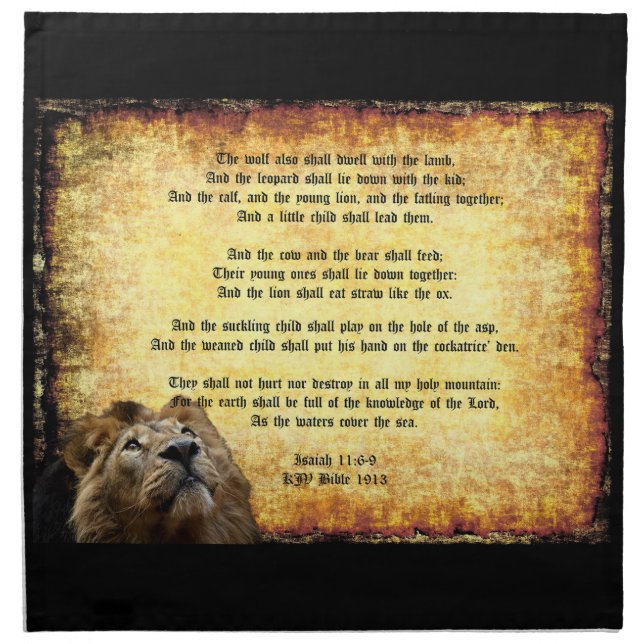 Pax Christos, Lion with Isaiah 11:6-9 Cloth Napkin (Front)
