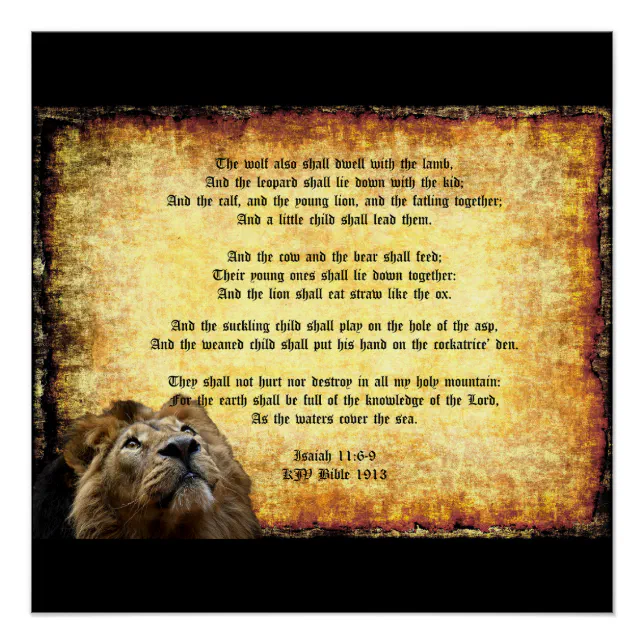 Pax Christos, Lion with Isaiah 11:6-9 Poster | Zazzle