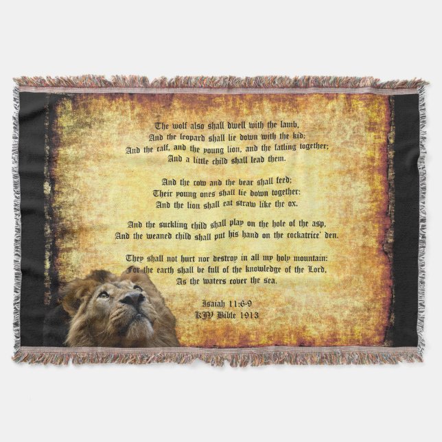 Pax Christos, Lion with Isaiah 11:6-9 Throw Blanket (Front)