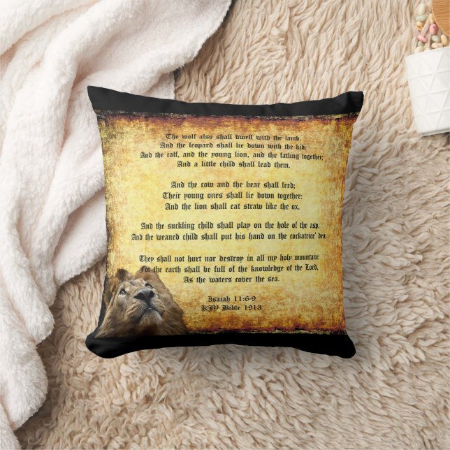 Pax Christos, Lion with Isaiah 11:6-9 Throw Pillow (Blanket)