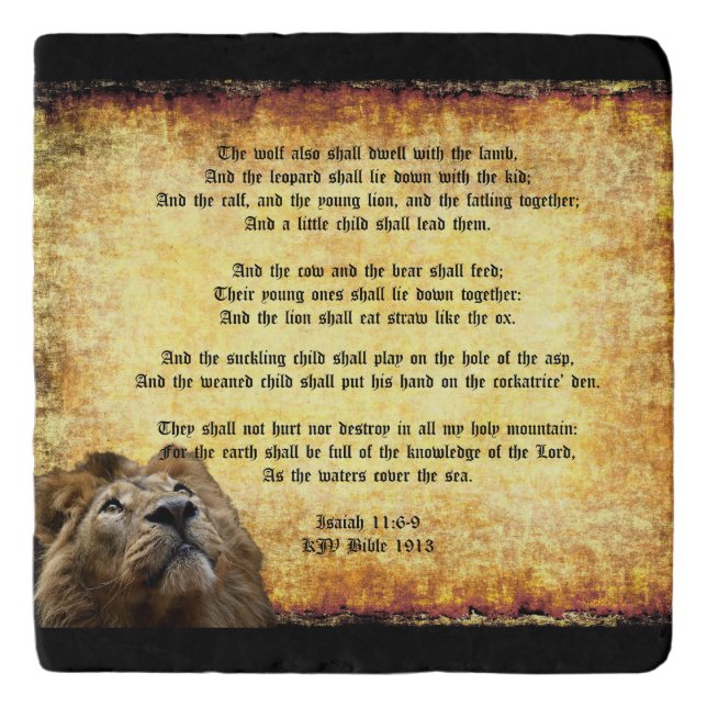 Pax Christos, Lion with Isaiah 11:6-9 Trivet (Front)