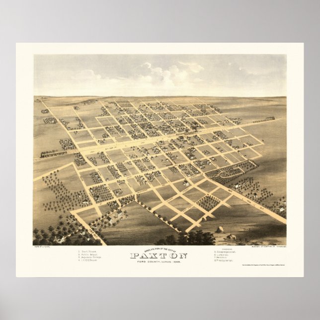 Paxton, IL Panoramic Map - 1869 Poster (Front)