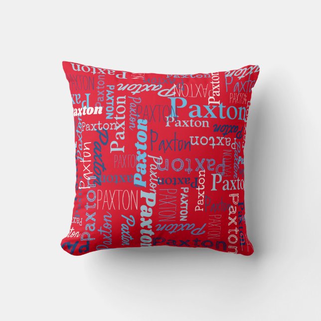 Paxton personalized name red blue white throw pillow (Front)