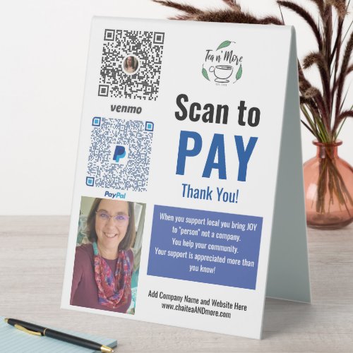Pay Here PayPal Venmo for Small Business Table Tent Sign