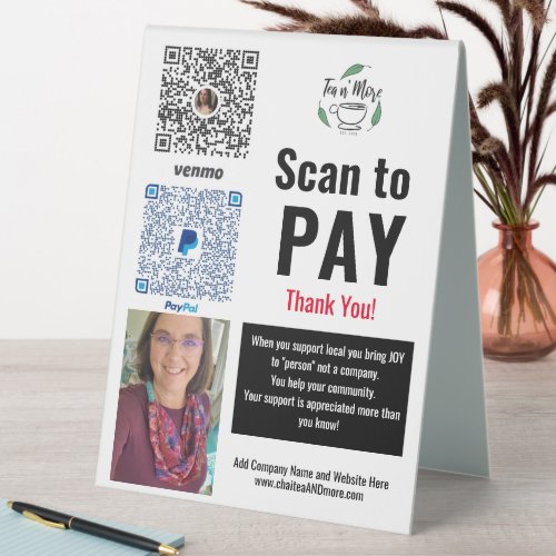 Pay Here Venmo Business Transactions QR Code Table Tent Sign