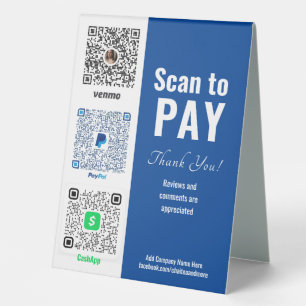Pay Here Venmo PayPal Table Tent Sign