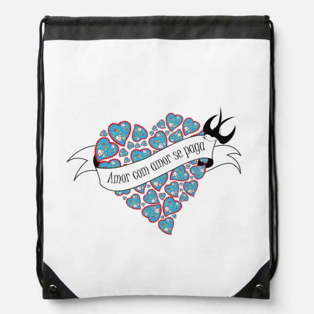 Pay love with love illustrated Portuguese proverb  Drawstring Bag (Front)