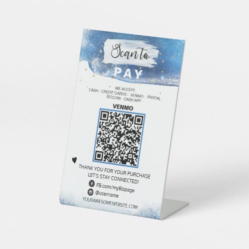  PAY QR code Tabletop Table Tent  Pedestal Sign
