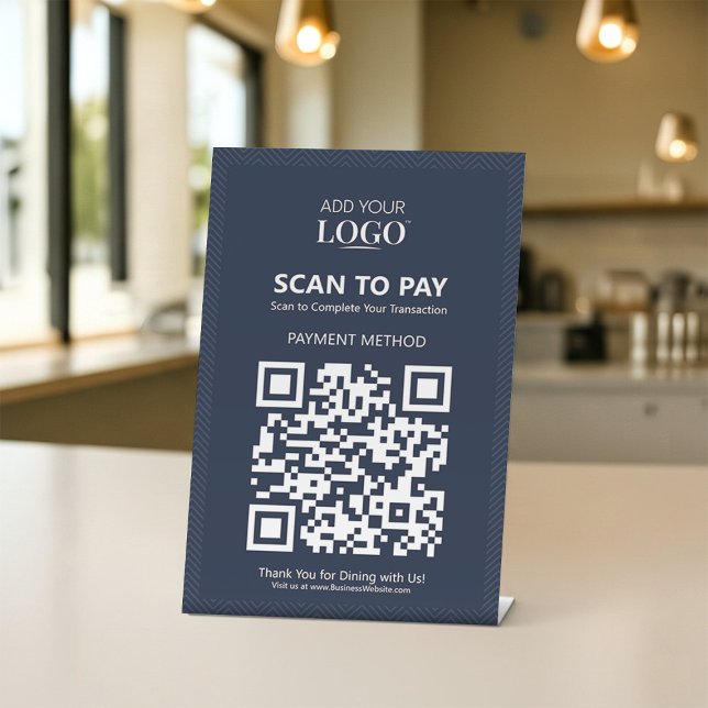 Payment QR Business Logo Contactless Navy Blue Pedestal Sign (Creator Uploaded)