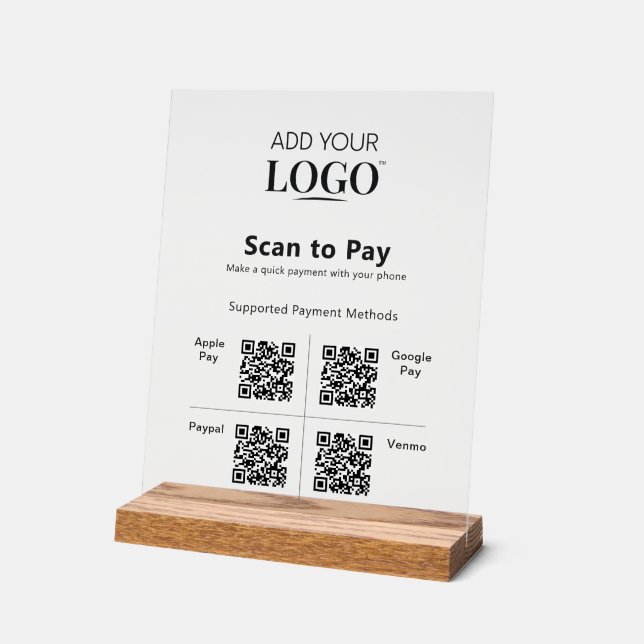Payment QR Code Scan to Pay Modern Business Acrylic Sign (Angle)