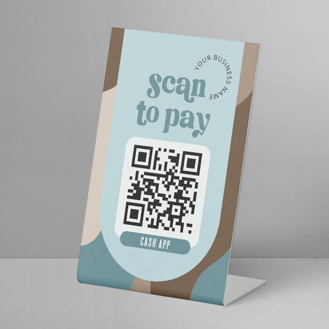 Payment QR Code Sign Retro Neutral Teal Beige (Creator Uploaded)