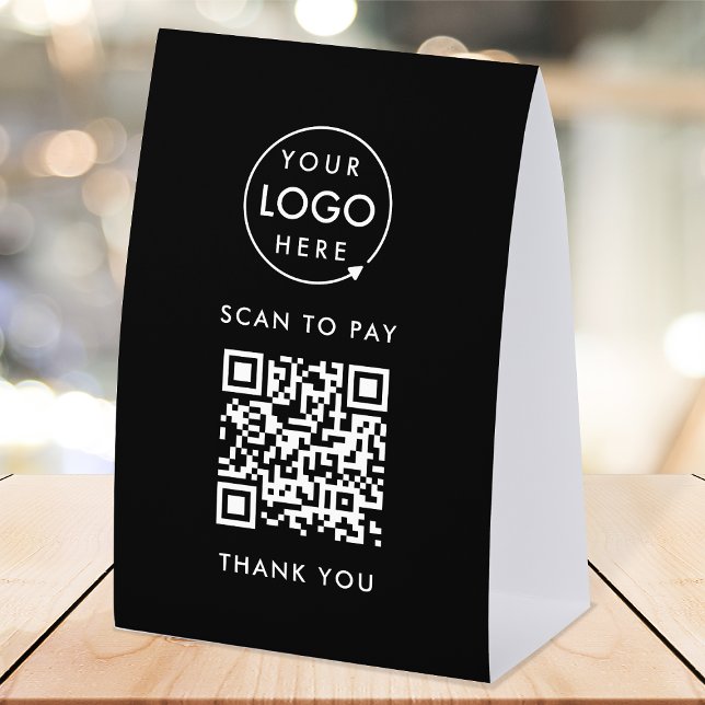 Payment Table Tent Paper Sign | QR Scan to Pay (Interactive "scan to pay” QR code cash wrap paper table signs for electronic payment transactions.)