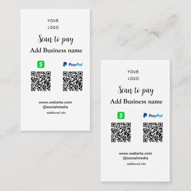 Paypal Cashapp scan to pay QR add business name lo Business Card (Front/Back)