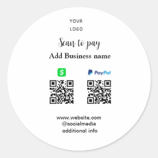 Paypal Cashapp scan to pay QR add business name lo Classic Round Sticker