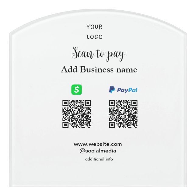 Paypal Cashapp scan to pay QR add business name lo Door Sign (Contour Front)