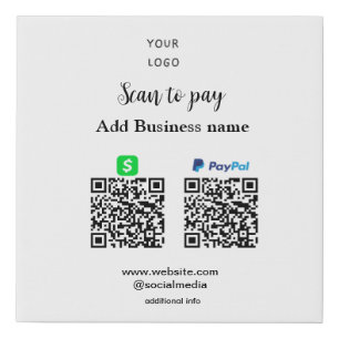 Paypal Cashapp scan to pay QR add business name lo Faux Canvas Print